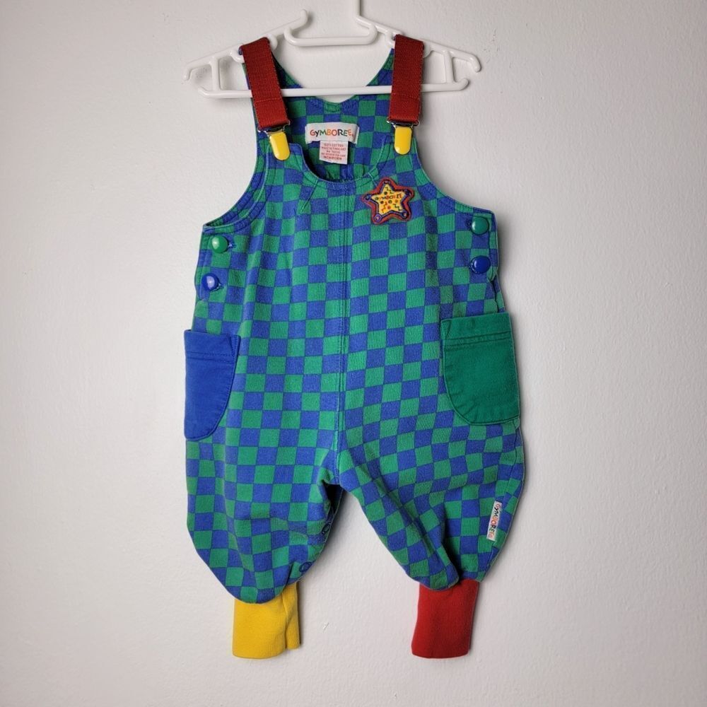 Vintage Gymboree Colorblock Checkered Overalls Newborn 0-3 Months